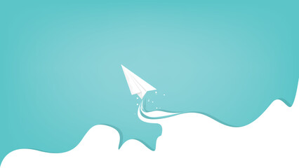 white paper airplane flying on blue sky and cloud. target increase design concept. vector illustration of paper airplane 