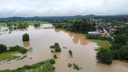 aerial view of flooded land