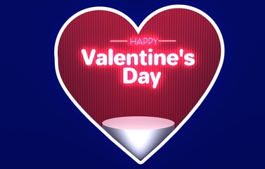 Abstract 3D red room with white cylinder pedestal or stand podium in hearth shape window. Valentine day minimal scene for product display presentation. 3d rendering.

