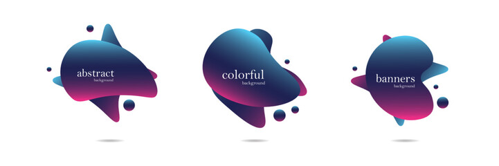 Abstract colorful blobs set.Set of isolated abstract aqua spot with gradient or dynamic color.Abstract liquid shape. Fluid design. Isolated gradient waves with geometric lines,Vector illustration.