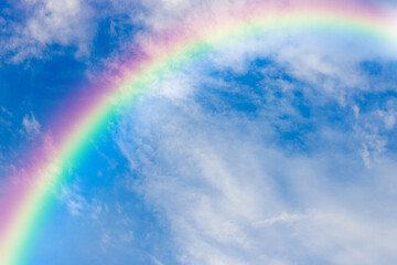 A beautiful rainbow in blue sky background with copy space. 2