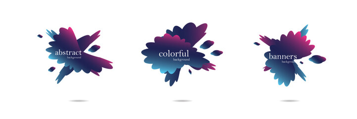 Abstract colorful blobs set.Set of isolated abstract aqua spot with gradient or dynamic color.Abstract liquid shape. Fluid design. Isolated gradient waves with geometric lines,Vector illustration.