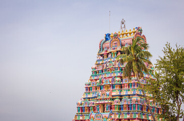 View of the one of the towers of Jambukeswarar Temple, Thiruvanaikaval which represent element of water.