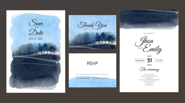 wedding invitation, simple watercolor landscape