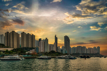 Fototapeta na wymiar Fishing village in Aberdeen, Hong Kong