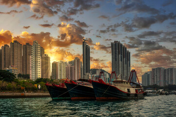 Fototapeta premium Fishing village in Aberdeen, Hong Kong