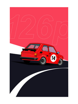 Old polish car, maluch on the road, famous polish family car from 80's