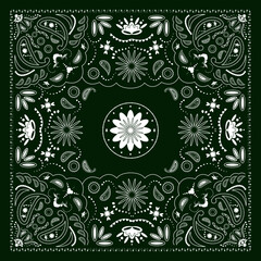 Vector Ornament Paisley Bandana Print. Silk scarf around the neck or shawl with a square pattern. retro pattern