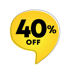 40% off. Sale of special offers. Discount on purchase price. Vector illustration. Ad with yellow tag for retail advertising campaign, mall
