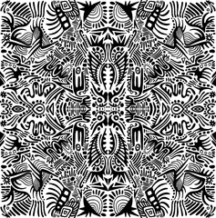 Surreal black and white psychedelic bizarre shamanic ornament. Monochrome abstract mandala flower. V