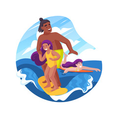 Surfing isolated cartoon vector illustration.