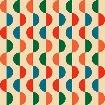 Fototapeta Retro groovy seamless pattern with semicircle in the style of the 70s and 60s. Vector illustration