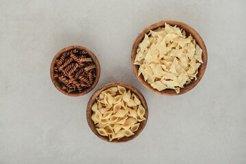 Obraz na płótnie Canvas Three different types of pasta