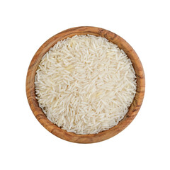 Raw basmati rice  in wooden bowl