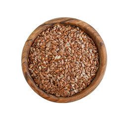 Flax seed in wooden bowl