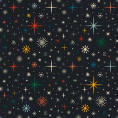 Fotobehang Vintage retro seamless pattern with stars. Christmas background with snowflakes © Tatyana Olina