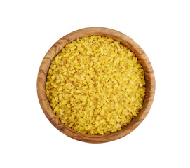 Dried bulgur in wooden bowl