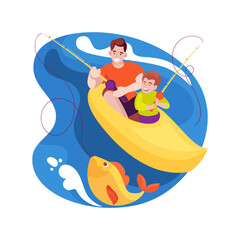 Canoe fishing isolated cartoon vector illustration.