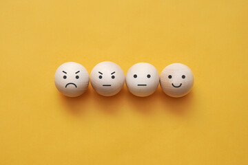 A variety of emotions: joy, serenity, anger, sadness wooden balls