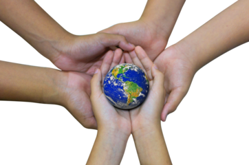 Earth planet in asian Children hand - Elements of this image furnished by NASA