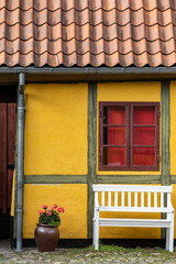 Koge, Denmark  Typical yellow painted wooden houses on the main street.