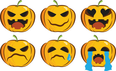 Cartoon halloween Pumpkin with some emoji face on white background