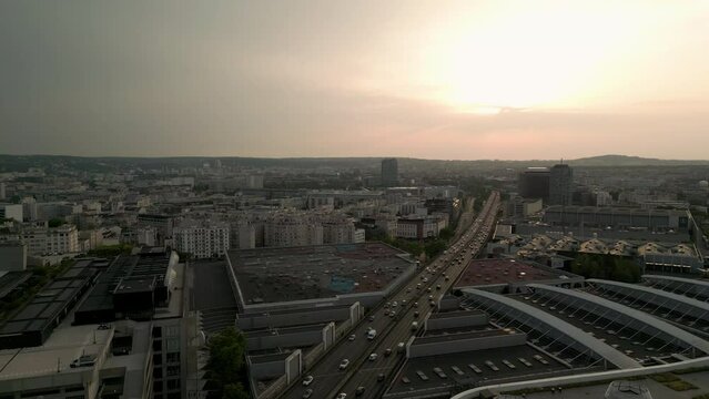 In an aerial view, the peripherique highway in Paris, France