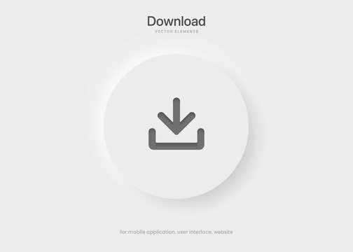 3D Download Icon Button. Upload Icon. Download Symbol, Sign. Down Arrow Bottom Side Symbol. Save Cloud Icon Push Button For Ui Ux Website Mobile App