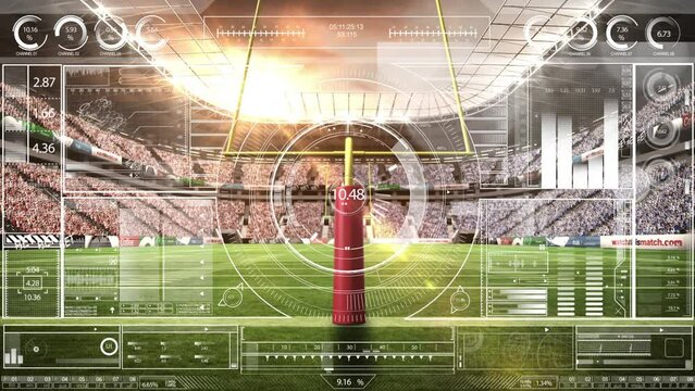 Animation of data processing and scope scanning over stadium