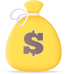Money Bag with Dollars Isolated on Transparent Background. 3D illustration