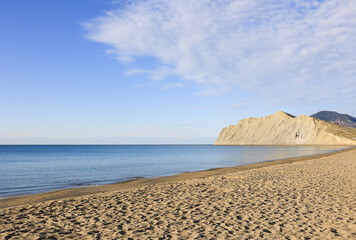 The beach and the sea at Cape Chameleon in the Crimea, a beautiful landscape. Quiet Bay