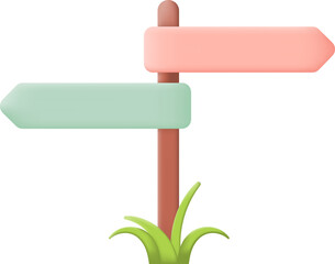 Signpost with Grass Isolated on Transparent Background. 3D illustration