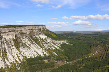 mountain view from Chufut-Kale, a medieval cave settlement in Crimea.
