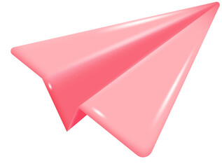 Pink Paper Plane Isolated on Transparent Background. 3D illustration