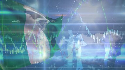 Animation of data processing over flag of nigeria - Powered by Adobe