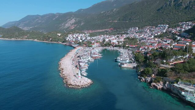 Amazing drone view of the landscape of the seaside resort, Turkey 4k