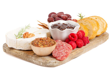 A Meat and Cheese Charcuterie Board on a White Background