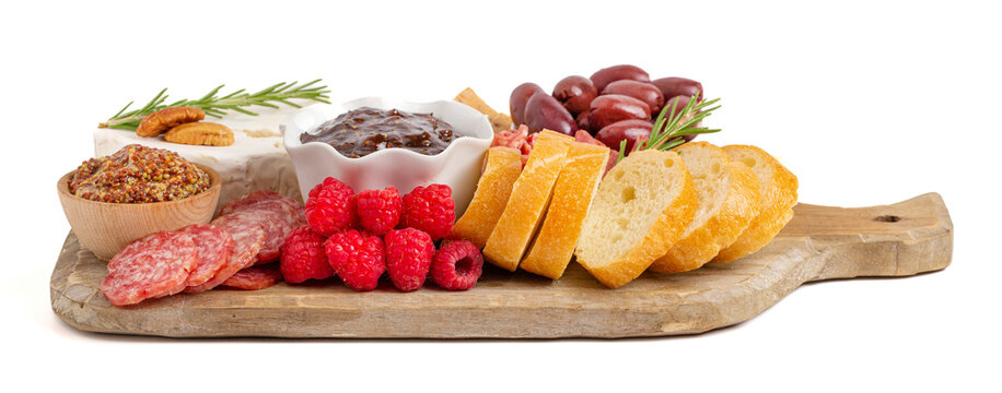 A Meat and Cheese Charcuterie Board on a White Background