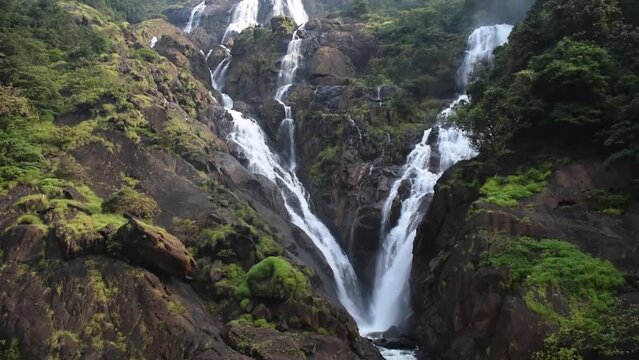 Dudhsagar waterfall complete view, B-roll footage.