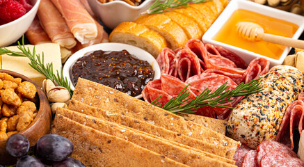 Close Up View of a Meat Cheese and Fruit Charcuterie Board