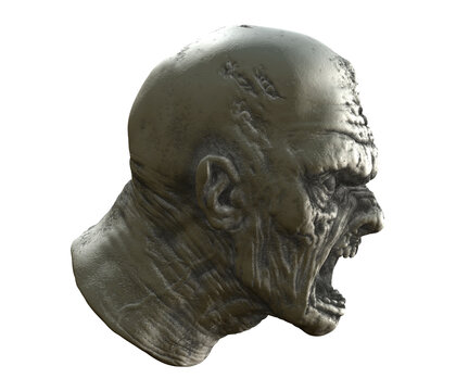 3D render of disfigured creepy yelling man isolated