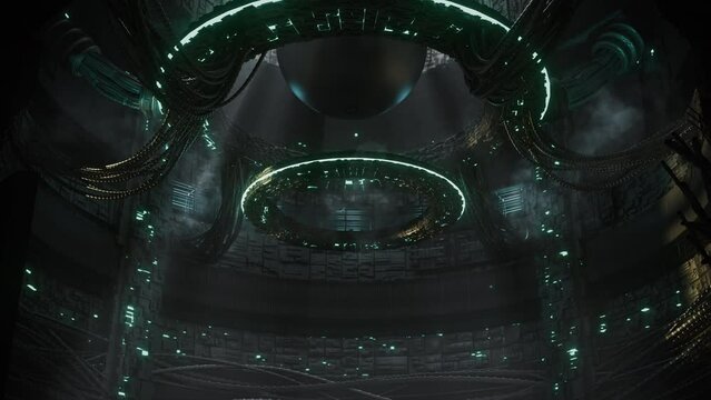 Futuristic energy pulsating ball in a round