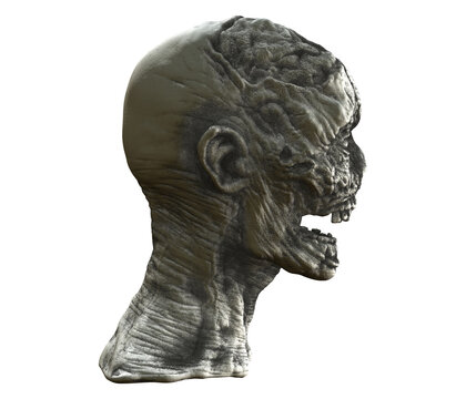 3D render of scary old man with a fractured skull