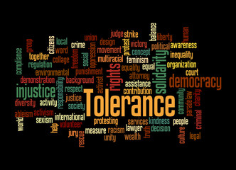 Word Cloud with TOLERANCE concept, isolated on a black background