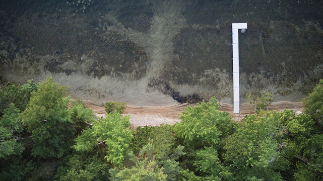 Aerial Overhead Drone Of A Dock On Deer Isle Maine