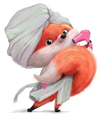 Cute fox with hair dryer - 536130709