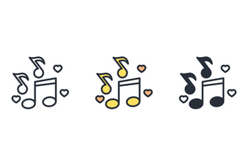 Music notes thin line icons. Vector illustration isolated on white. Editable stroke.