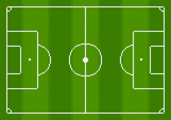 Pixel Art Football Field Soccer playground green vintage game. Top View Footbal Field design for 8-bit retro game and mobile app. Retro style Soccer playground. Hi-quality editable vector