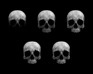 Engraved skull vector black and white illustration. Halftone art
