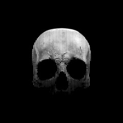 Engraved skull vector black and white illustration. Halftone art